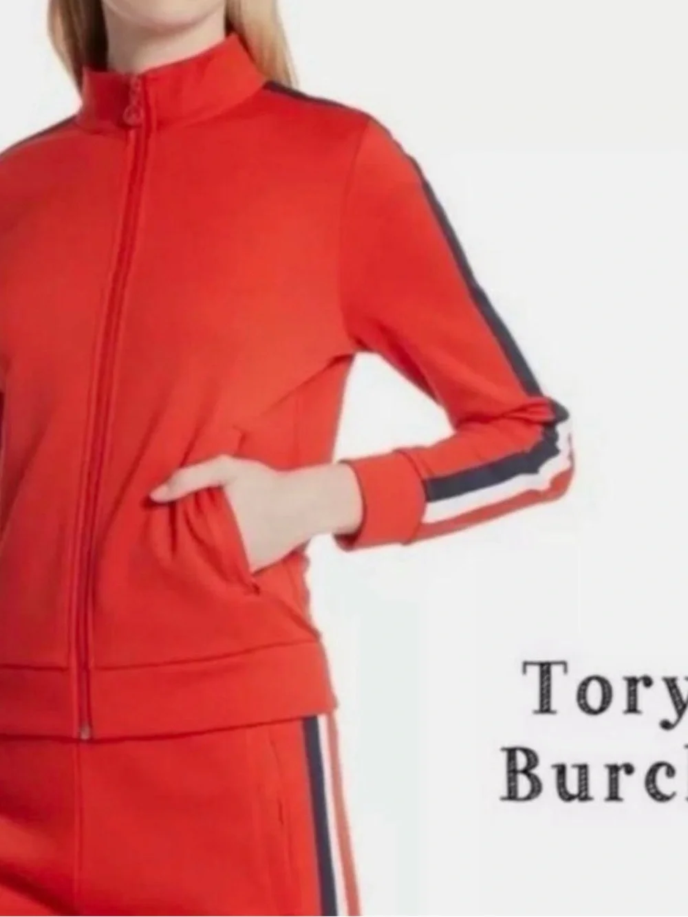 Tory Burch Bright Red Zip-Front Jacket with Green and Blue Trim - Picture 5 of 5